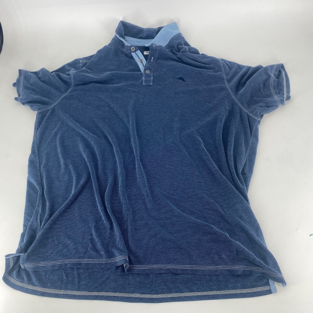 Tommy Bahama Mens 3XLT Blue Space Dye Striped Short Sleeve Polo Shirt